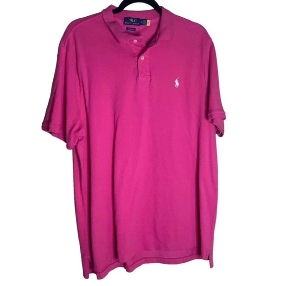 Ralph Lauren Classic Fit Mesh Polo Shirt in Pink with White Polo Logo Size XL - Picture 1 of 6